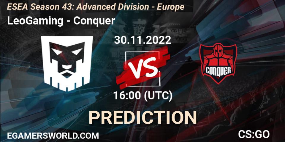 LeoGaming - Conquer: прогноз. 01.12.22, CS2 (CS:GO), ESEA Season 43: Advanced Division - Europe