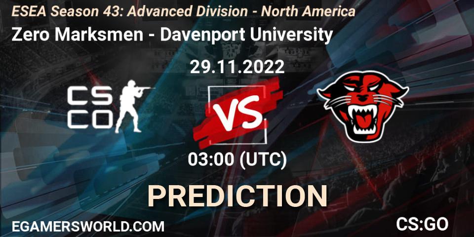 Zero Marksmen - Davenport University: прогноз. 29.11.22, CS2 (CS:GO), ESEA Season 43: Advanced Division - North America