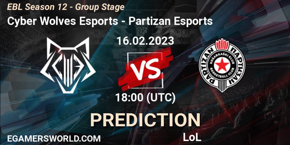 Cyber Wolves Esports - Partizan Esports: прогноз. 16.02.23, LoL, EBL Season 12 - Group Stage