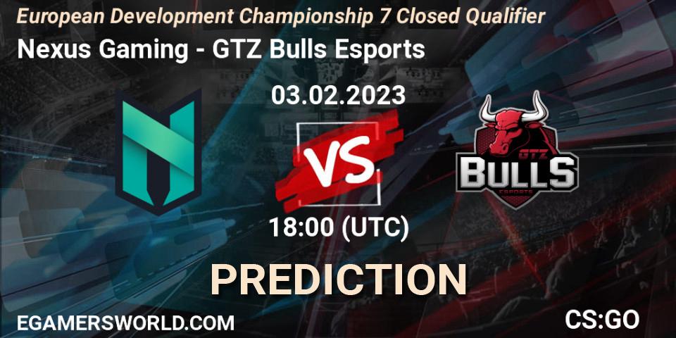 Nexus Gaming - GTZ Bulls Esports: прогноз. 03.02.23, CS2 (CS:GO), European Development Championship 7 Closed Qualifier