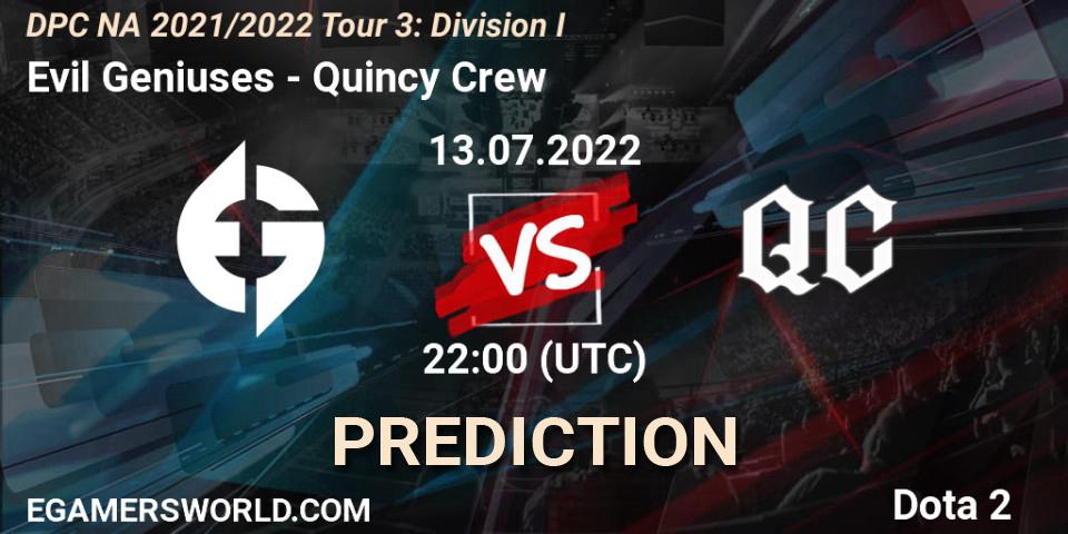 Evil Geniuses - Quincy Crew: прогноз. 13.07.22, Dota 2, DPC NA 2021/2022 Tour 3: Division I
