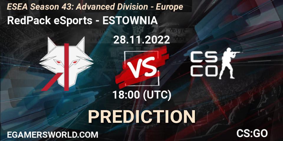 RedPack eSports - ESTOWNIA: прогноз. 28.11.22, CS2 (CS:GO), ESEA Season 43: Advanced Division - Europe
