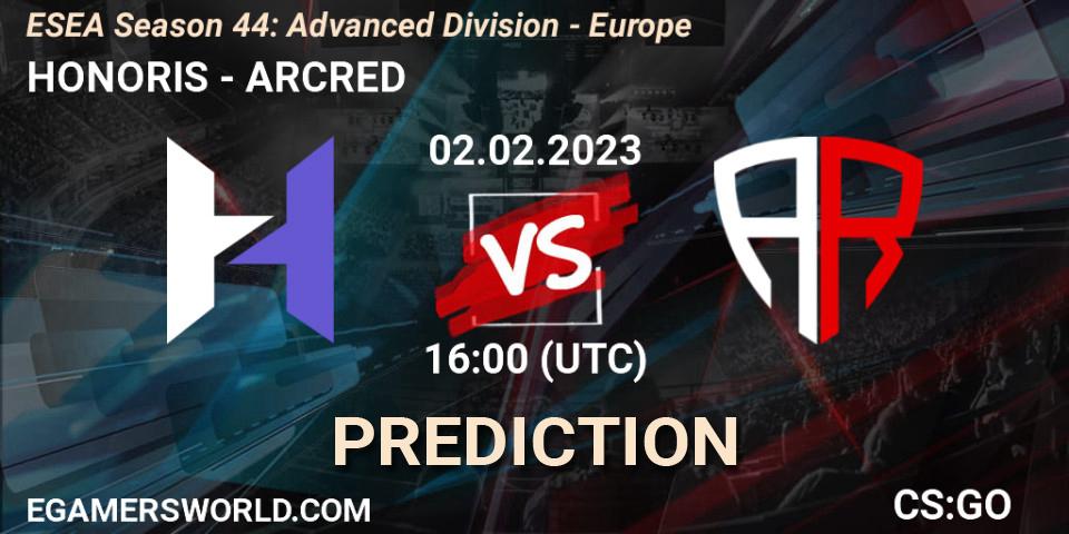 HONORIS - ARCRED: прогноз. 02.02.23, CS2 (CS:GO), ESEA Season 44: Advanced Division - Europe