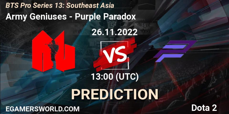 Army Geniuses - Purple Paradox: прогноз. 29.11.22, Dota 2, BTS Pro Series 13: Southeast Asia