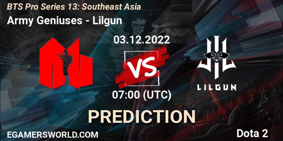 Army Geniuses - Lilgun: прогноз. 03.12.22, Dota 2, BTS Pro Series 13: Southeast Asia