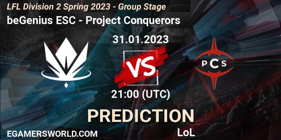 beGenius ESC - Project Conquerors: прогноз. 31.01.23, LoL, LFL Division 2 Spring 2023 - Group Stage