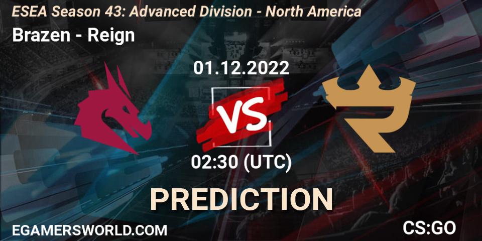 Brazen - Reign: прогноз. 01.12.22, CS2 (CS:GO), ESEA Season 43: Advanced Division - North America