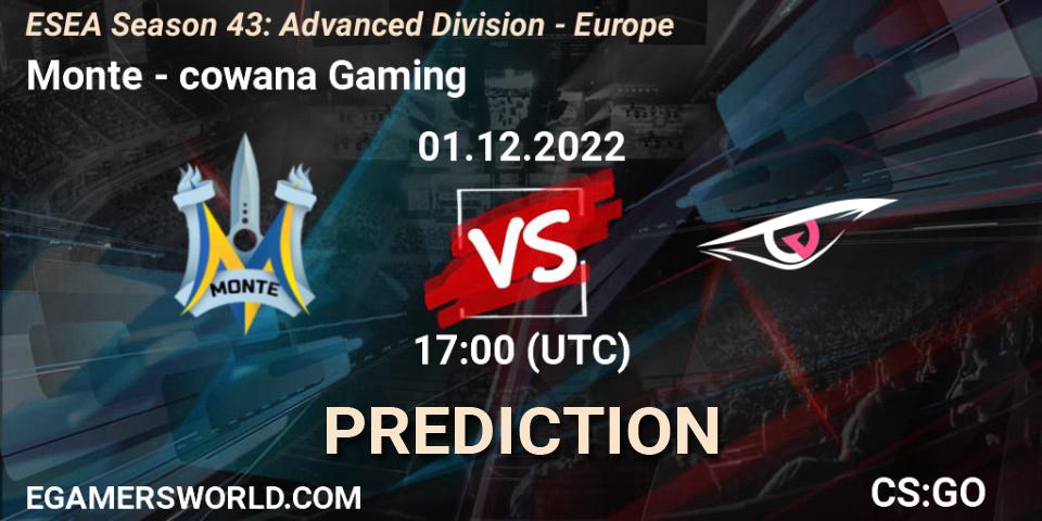 Monte - cowana Gaming: прогноз. 01.12.22, CS2 (CS:GO), ESEA Season 43: Advanced Division - Europe