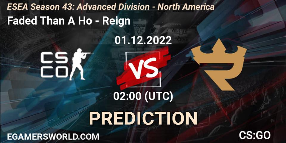 Faded Than A Ho - Reign: прогноз. 01.12.22, CS2 (CS:GO), ESEA Season 43: Advanced Division - North America