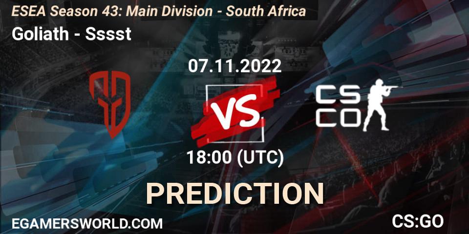 Goliath - Sssst: прогноз. 28.11.22, CS2 (CS:GO), ESEA Season 43: Main Division - South Africa