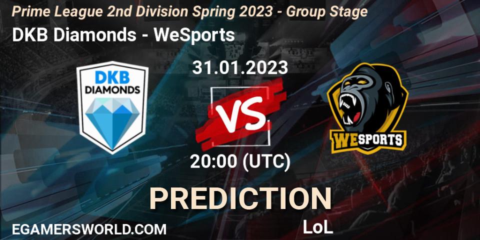 DKB Diamonds - WeSports: прогноз. 31.01.23, LoL, Prime League 2nd Division Spring 2023 - Group Stage