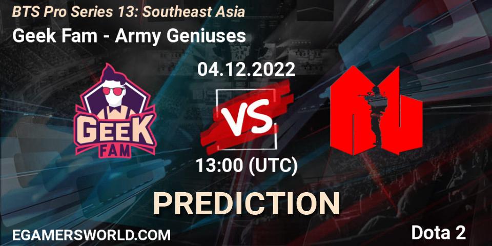 Geek Fam - Army Geniuses: прогноз. 04.12.22, Dota 2, BTS Pro Series 13: Southeast Asia
