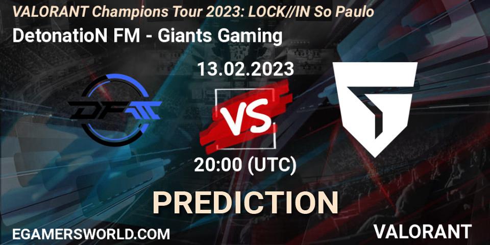 DetonatioN FocusMe - Giants Gaming: прогноз. 13.02.23, VALORANT, VALORANT Champions Tour 2023: LOCK//IN São Paulo