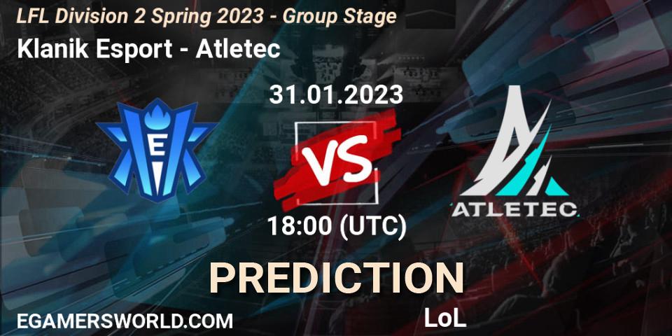 Klanik Esport - Atletec: прогноз. 31.01.23, LoL, LFL Division 2 Spring 2023 - Group Stage