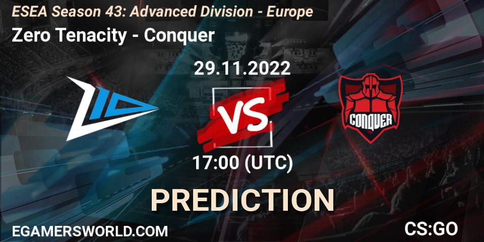 Zero Tenacity - Conquer: прогноз. 29.11.22, CS2 (CS:GO), ESEA Season 43: Advanced Division - Europe