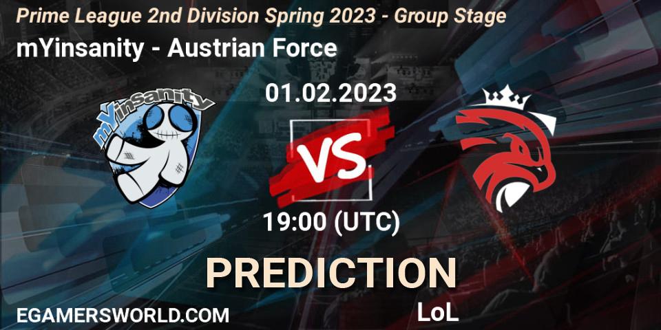 mYinsanity - Austrian Force: прогноз. 01.02.23, LoL, Prime League 2nd Division Spring 2023 - Group Stage