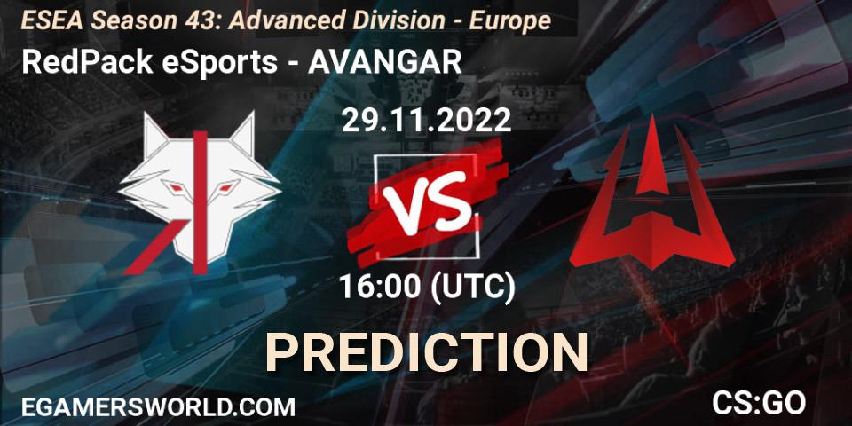 RedPack eSports - AVANGAR: прогноз. 29.11.22, CS2 (CS:GO), ESEA Season 43: Advanced Division - Europe