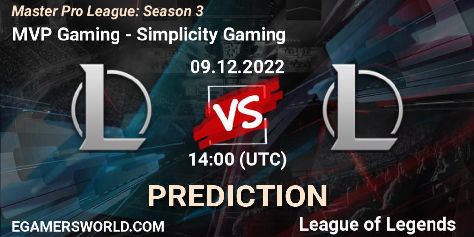 MVP Gaming - Simplicity Gaming: прогноз. 18.12.22, LoL, Master Pro League: Season 3