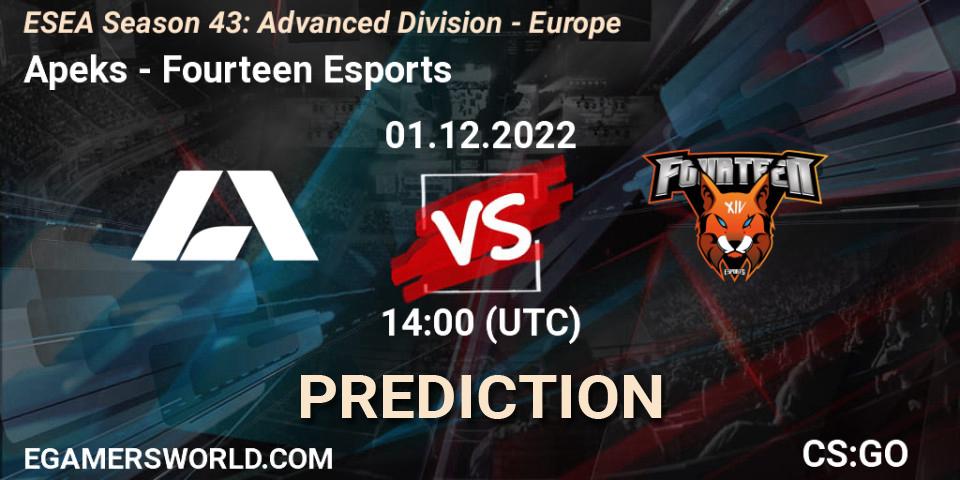 Apeks - Fourteen Esports: прогноз. 01.12.22, CS2 (CS:GO), ESEA Season 43: Advanced Division - Europe