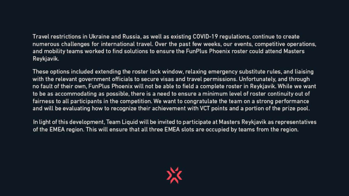Team Liquid заменит FunPlus Phoenix на VALORANT Champions Tour 2022: Stage 1 Masters - Reykjavík