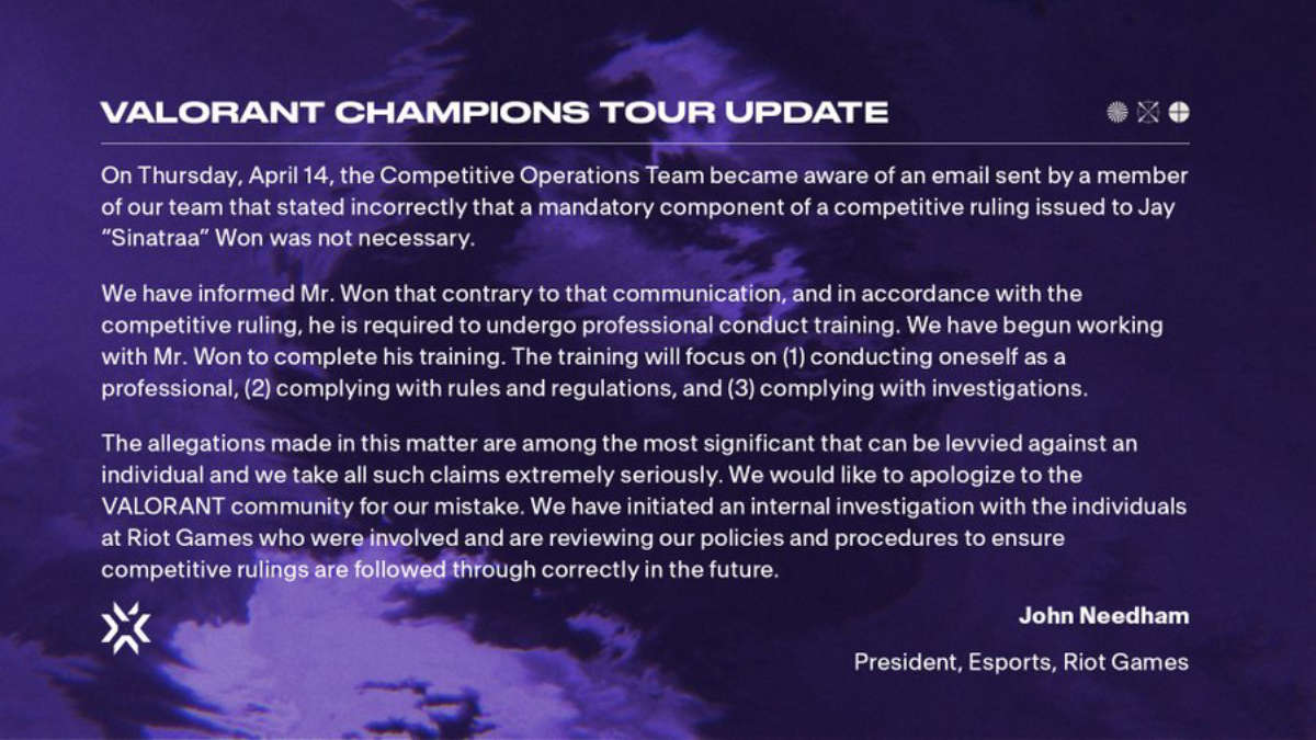 sinatraa по-прежнему запрещено выступать на VALORANT Champions Tour